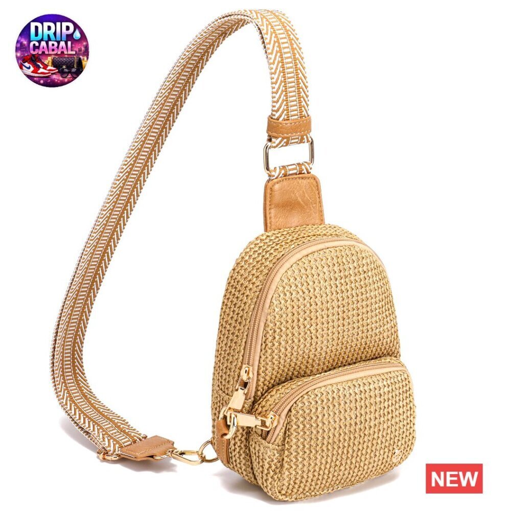 Woven Straw Crossbody Bag RFID Anti-Theft Summer Sling Purse Boho Travel